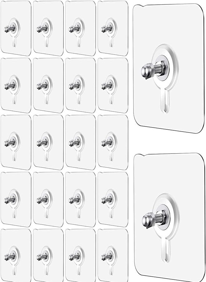 F4FIVE 20 Pack Heavy Duty Self-Adhesive Screw Hooks as Strong Wall Hanging Solutions Without Drilling for Kitchen and Bathroom Accessories (Screw Hook Hanger, Trasparent) - Image 1